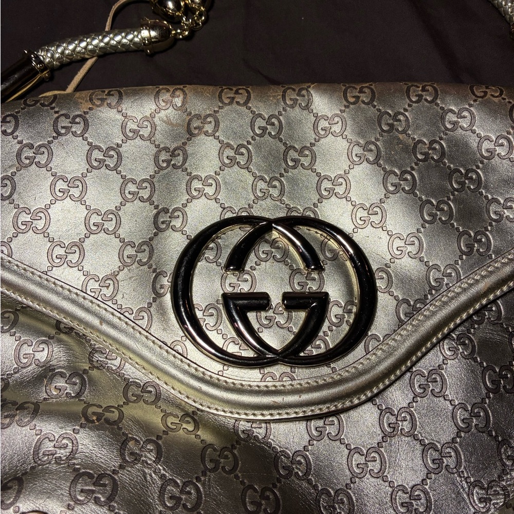 Gucci Britt Tassel Flap Bag Guccissima Metallic Gold w Tassel, dust bag and box - Picture 15 of 16